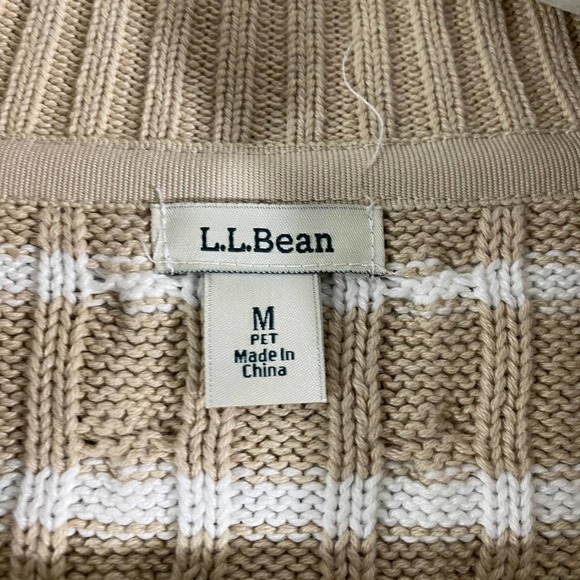 LL Bean Womens Jacket Medium Petite Beige Stripe Cable Knit Full Zip Long Sleeve - Picture 6 of 8